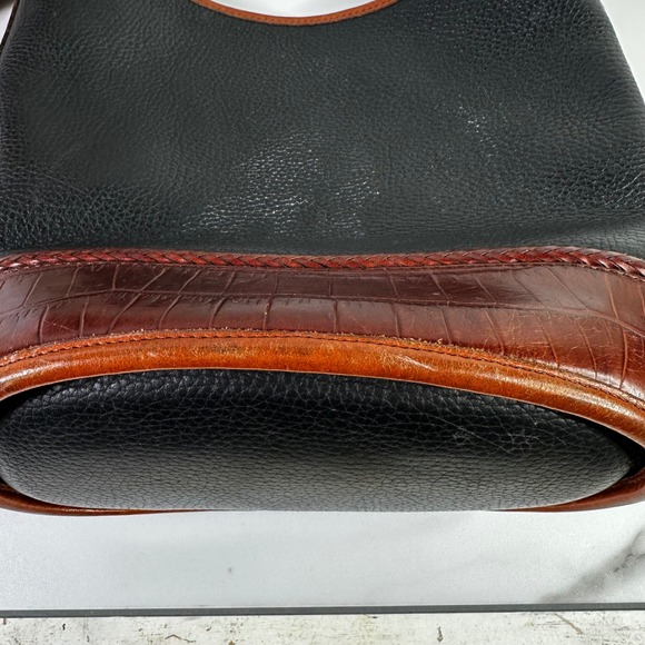 Brighton Black Leather Croc Trim Braided Strap Shoulder‎ Bucket Handbag Purse - Picture 10 of 13